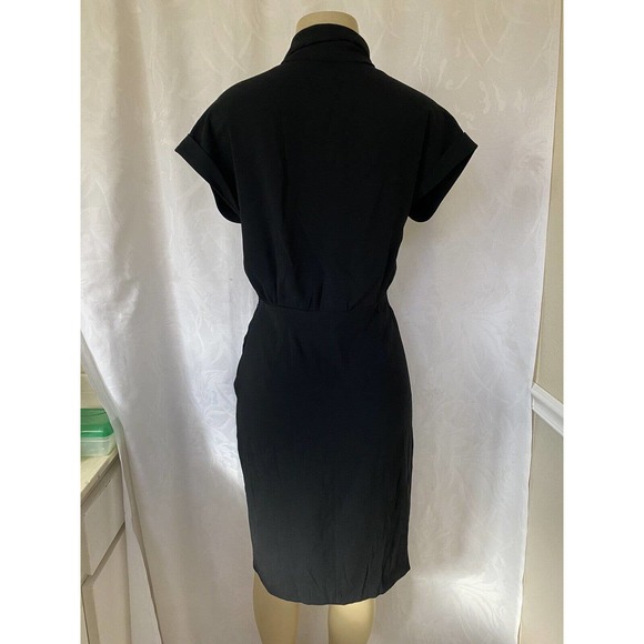 M.M. LaFleur The Tory Dress Black Surplice V Neck Short Sleeve Sheath 6 S - Picture 5 of 8